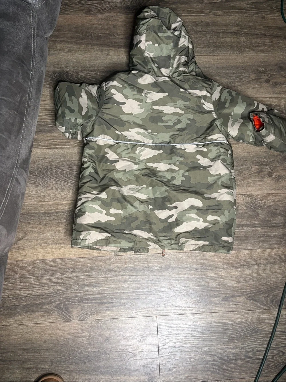 The Children's Place Green Camo Puffer Jacket with Orange Lining